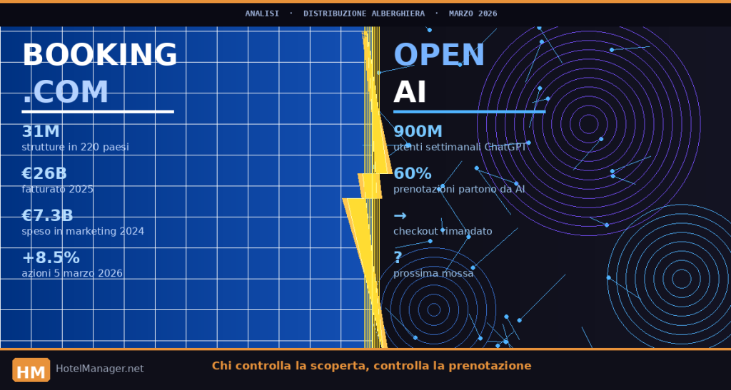 Booking.com vs OpenAI AI distribuzione hotel 2026 analisi